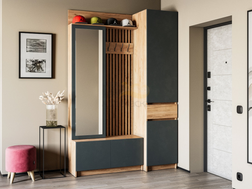 Модульная прихожая Стоуби с пеналом фасад серый графит